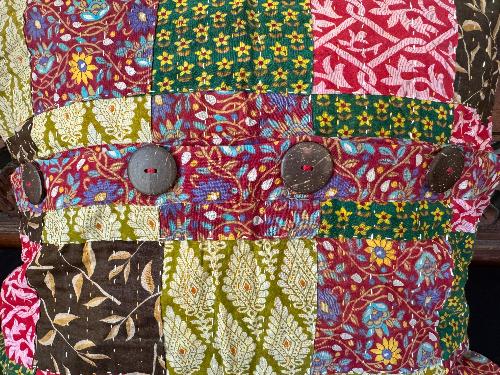 Recycled Saree Patchwork Cushion (Green & Pink)