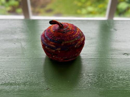 Recycled Saree Drawstring Basket with Lid (Red Multi)