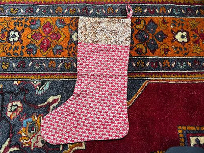 Recycled Saree Christmas Stocking (Red & Brown)