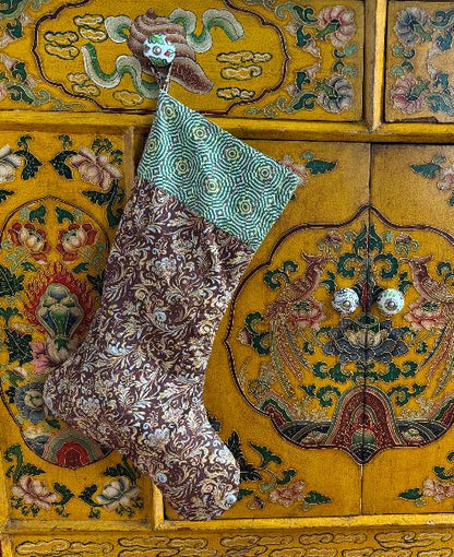 Recycled Saree Christmas Stocking (Brown & Green)