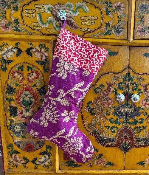Recycled Saree Christmas Stocking (Purple & Red)
