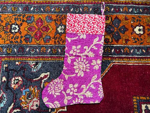 Recycled Saree Christmas Stocking (Purple & Red)