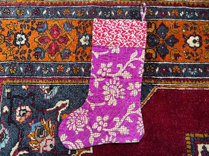 Recycled Saree Christmas Stocking (Purple & Red)