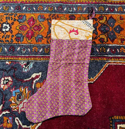 Recycled Saree Christmas Stocking (Purple & Yellow)