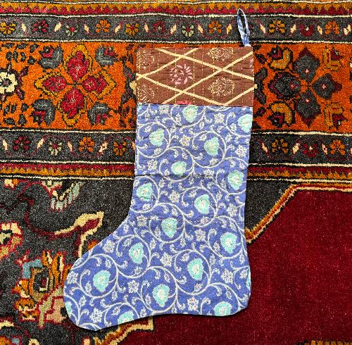 Recycled Saree Christmas Stocking (Blue & Brown)