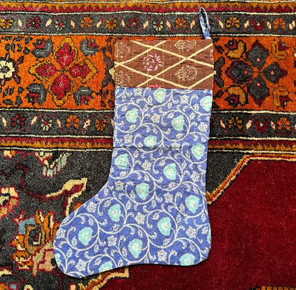 Recycled Saree Christmas Stocking (Blue & Brown)