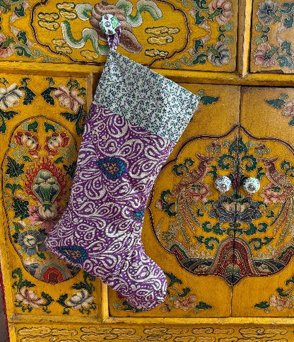 Recycled Saree Christmas Stocking (Purple & Silver)
