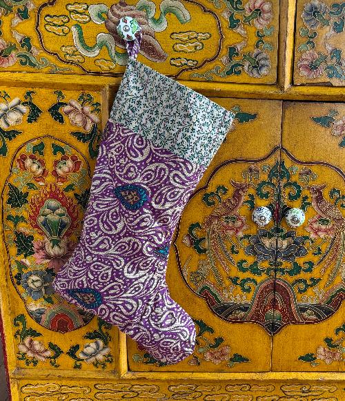 Recycled Saree Christmas Stocking (Purple & Silver)