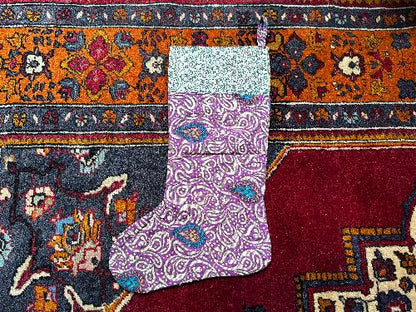 Recycled Saree Christmas Stocking (Purple & Silver)