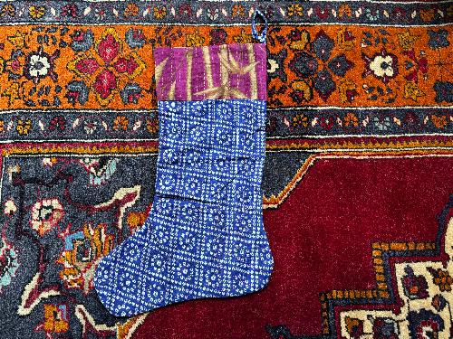 Recycled Saree Christmas Stocking (Blue & Purple)