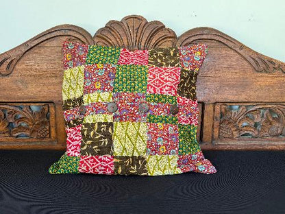 Recycled Saree Patchwork Cushion (Green & Pink)