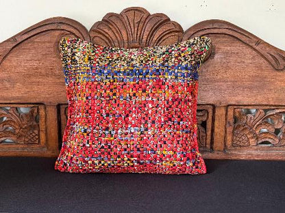 Recycled Saree Cushion (Red/Green)