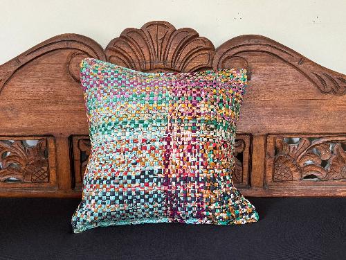 Recycled Saree Cushion (Green/Multi)