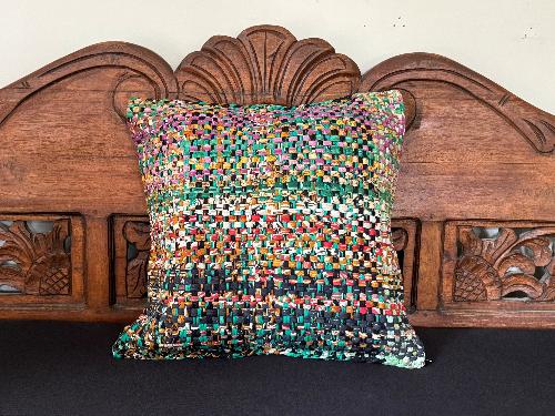 Recycled Saree Cushion (Green/Multi)