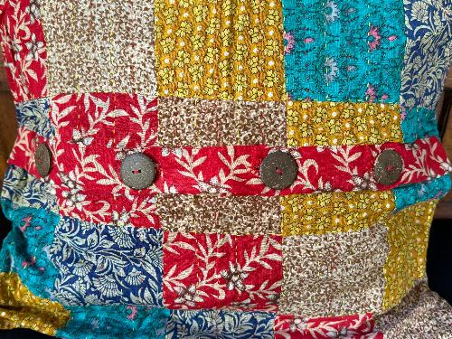 Recycled Saree Patchwork Cushion (Turquoise Multi)