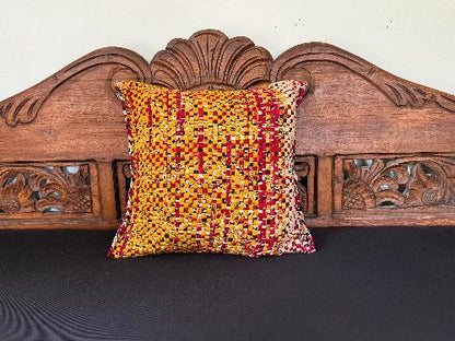 Recycled Saree Cushion (Yellow/Multi)