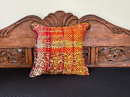 Recycled Saree Cushion (Yellow/Multi)