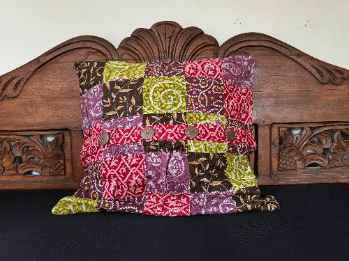 Recycled Saree Patchwork Cushion (Brown Multi)