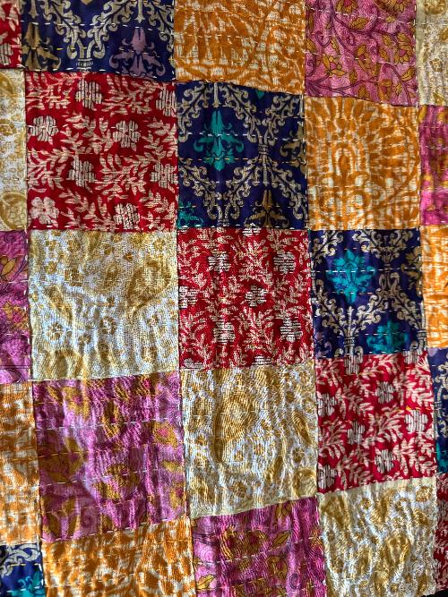 Recycled Saree Patchwork Cushion (Red Multi)