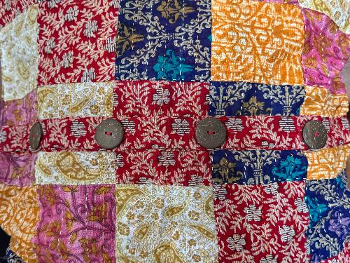 Recycled Saree Patchwork Cushion (Red Multi)