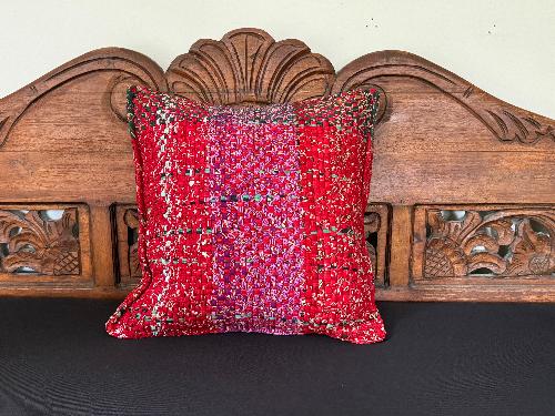 Recycled Saree Cushion (Red/Pink)