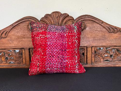 Recycled Saree Cushion (Red/Pink)