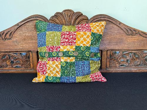 Recycled Saree Patchwork Cushion (Blue & Green)