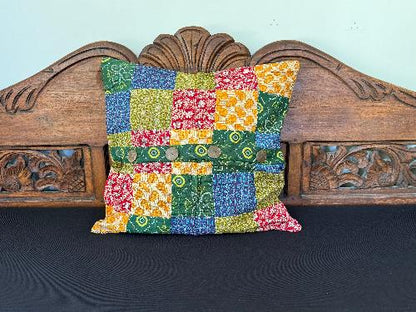 Recycled Saree Patchwork Cushion (Blue & Green)