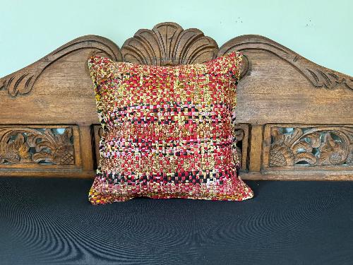 Recycled Saree Cushion (Red/Multi)