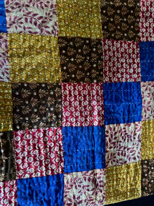 Recycled Saree Patchwork Cushion (Blue Multi)