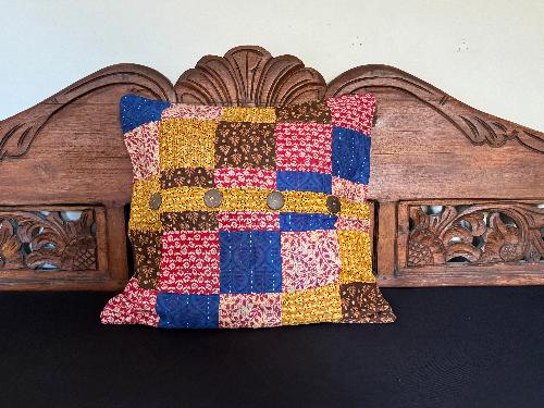 Recycled Saree Patchwork Cushion (Blue Multi)