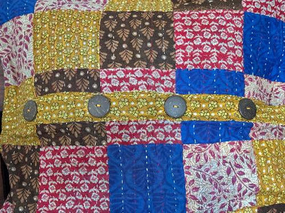 Recycled Saree Patchwork Cushion (Blue Multi)